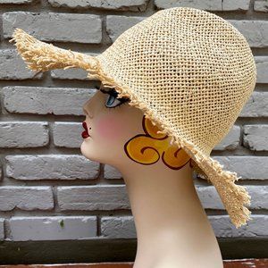 SOLD Vintage GAP Woven Straw Frayed Raw Edge Wide Brim Sun Beach Hat
